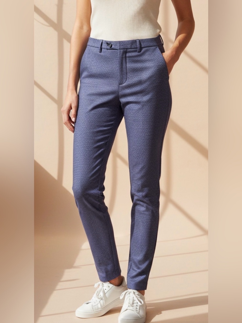 Banana Republic Women’s Slim-Tapered Cropped Pants Blue Micro Check 30 NWT